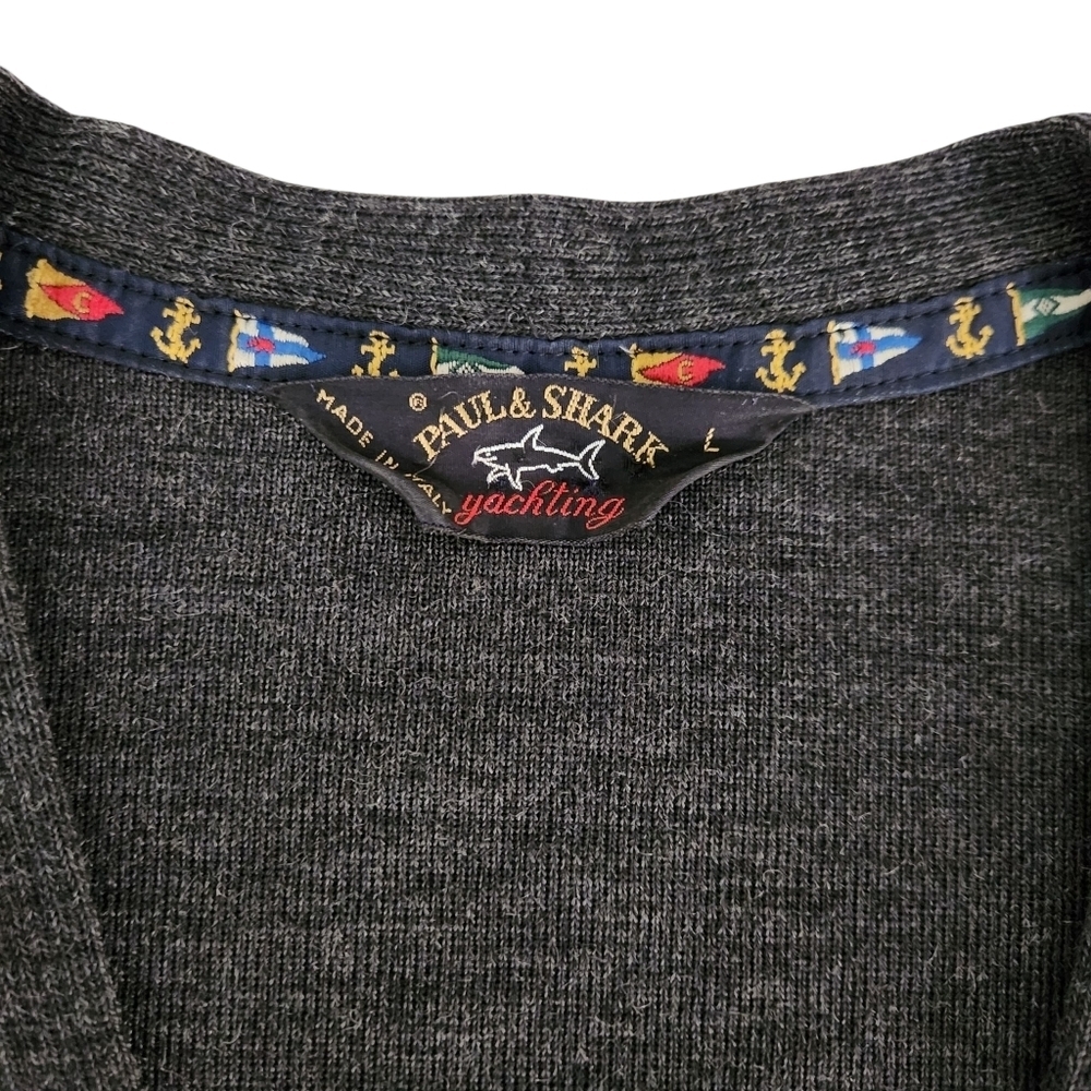 PAUL & SHARK dark gray knit v-neck sweater pullover large - Picture 6 of 14